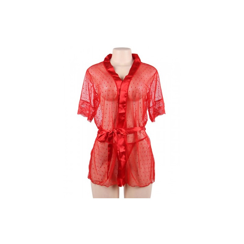 Light Red Mesh Kimono with String