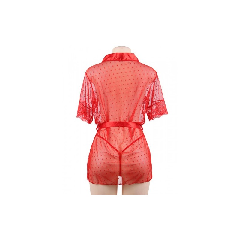 Light Red Mesh Kimono with String