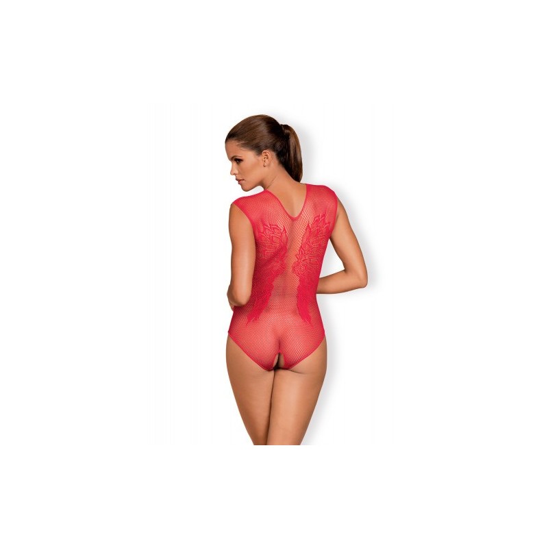 Σέξυ Κόκκινο Δικτυωτό Κορμάκι με ανοιχτό κάβαλο Obsessive