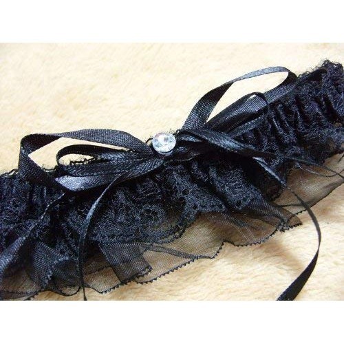 Black Floral Lace Garter with Rhinestone