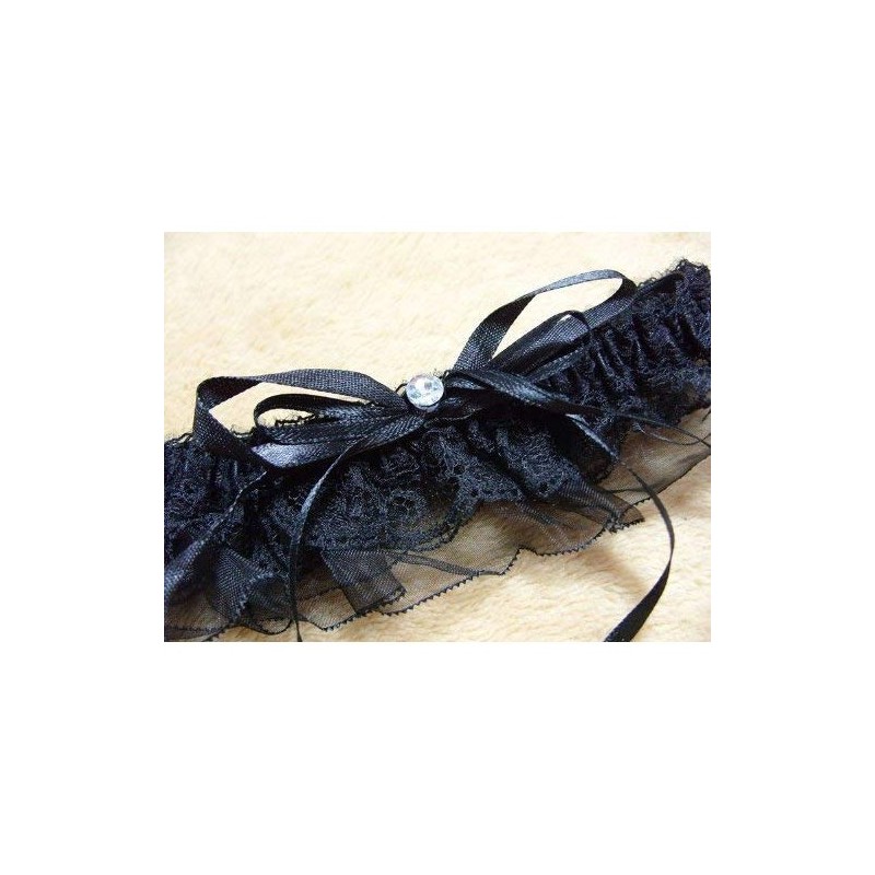 Black Floral Lace Garter with Rhinestone
