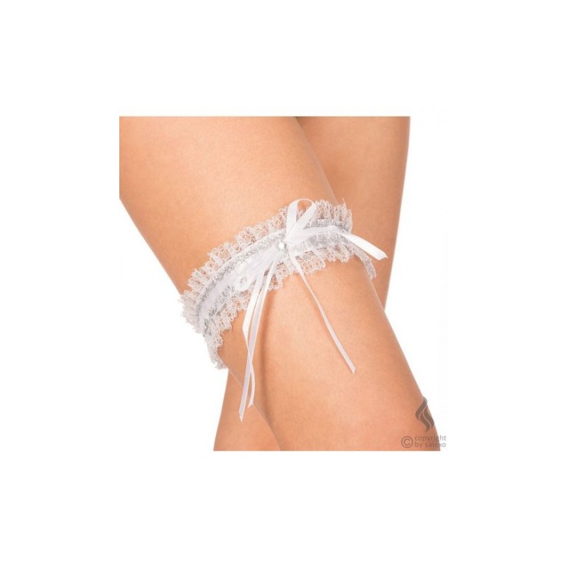 White Floral Lace Garter with Rhinestone