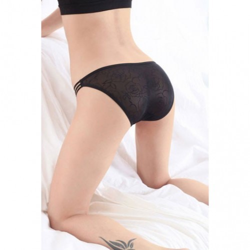 Black Embroidered Butterfly Thong