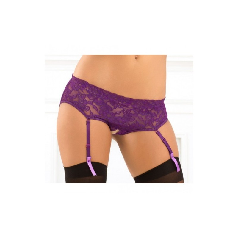 Purple Crotchless Garter Panty