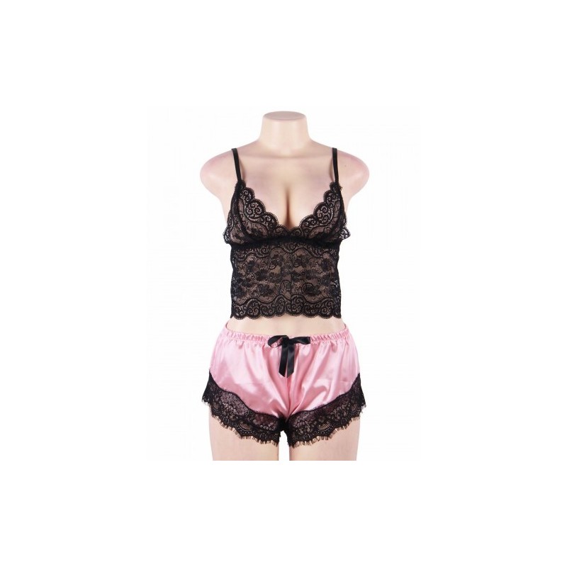 Satin Lace Cami and Short Candy Pink