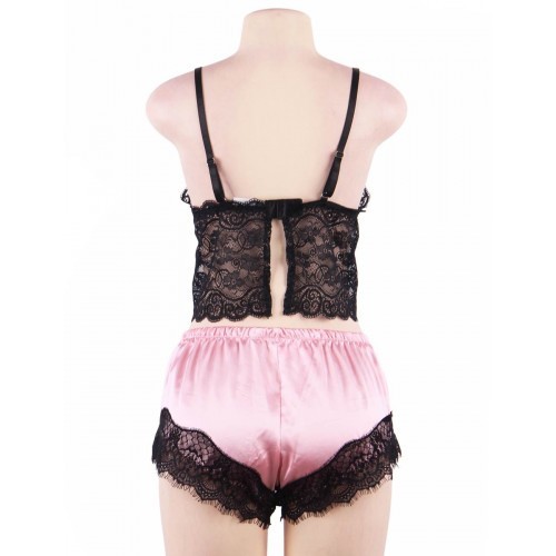 Satin Lace Cami and Short Candy Pink