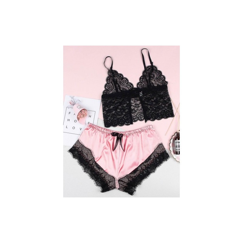 Satin Lace Cami and Short Candy Pink