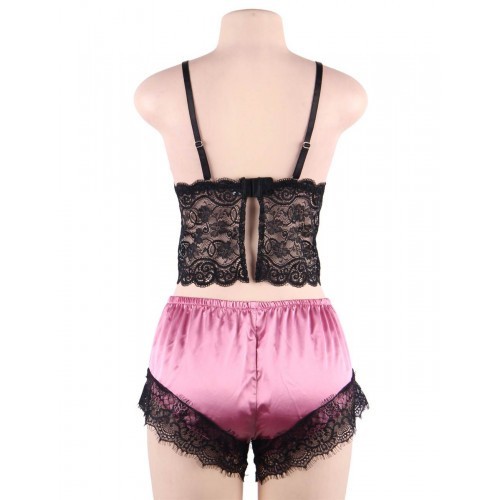 Satin Lace Cami and Short Dark Pink