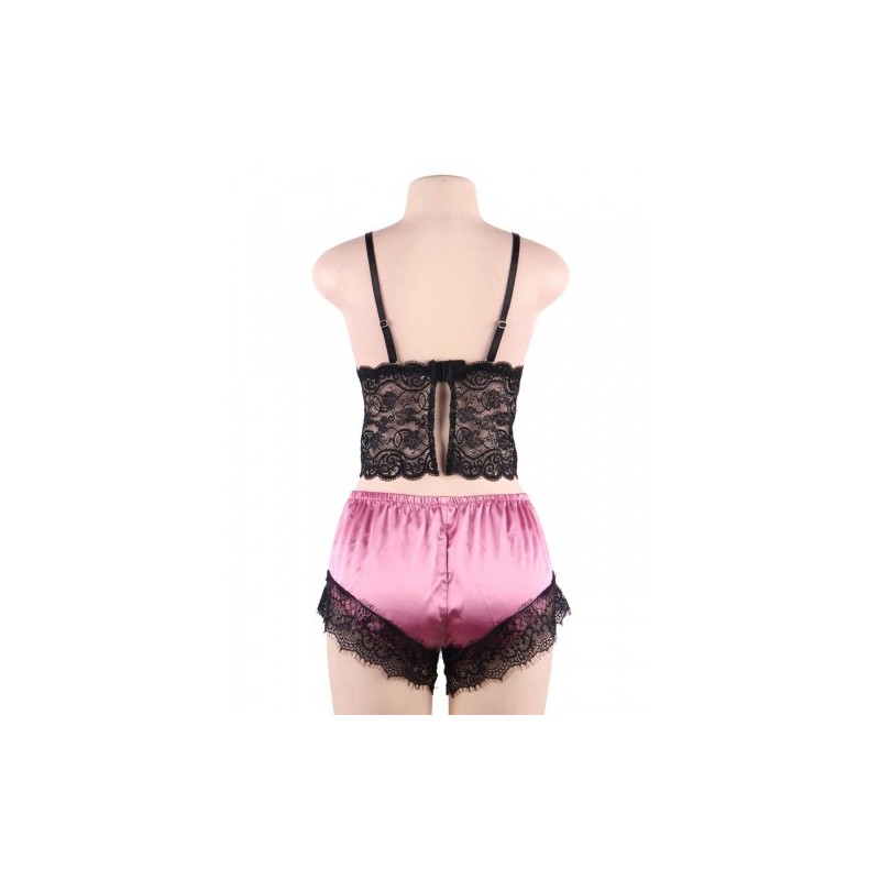 Satin Lace Cami and Short Dark Pink