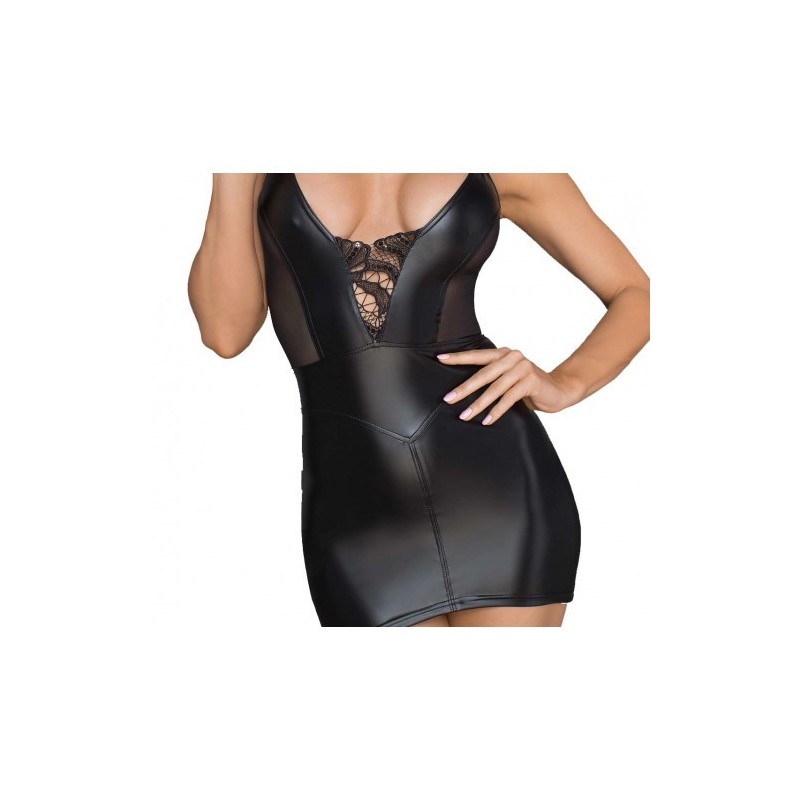 Noir Handmade Γυαλιστερό Μίνι Φόρεμα με Δαντέλα