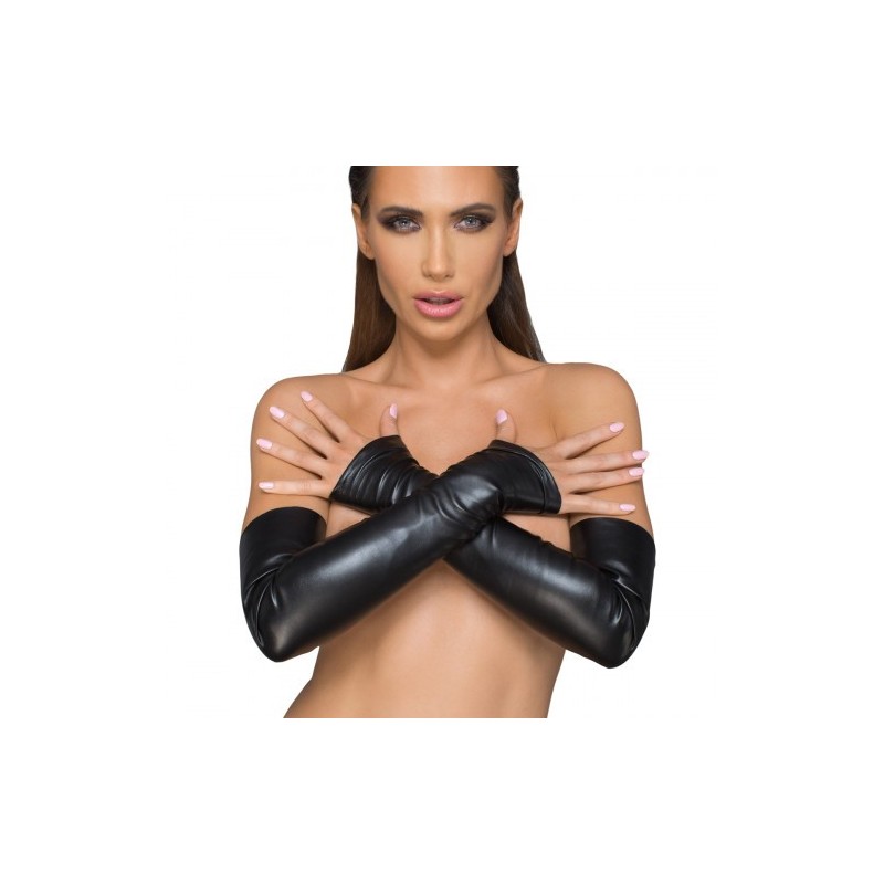 Noir Handmade Wetlook Fingerless γάντια