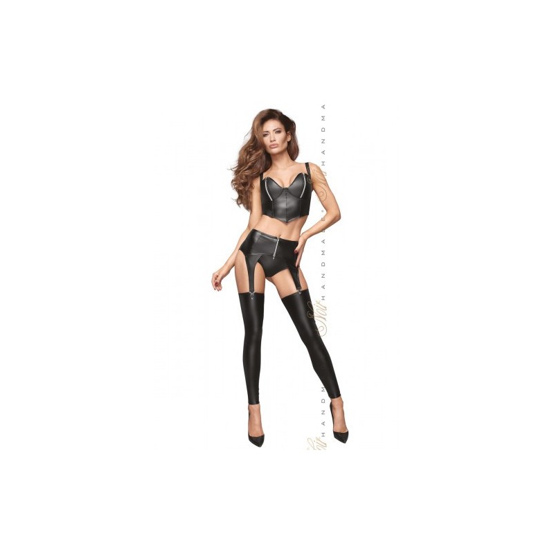 Noir Handmade Powerwetlook Garter Belt with Silver Zipper