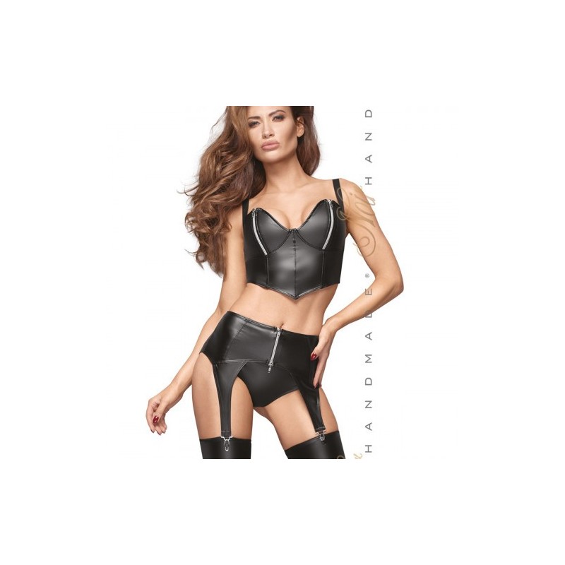 Noir Handmade Powerwetlook Garter Belt with Silver Zipper