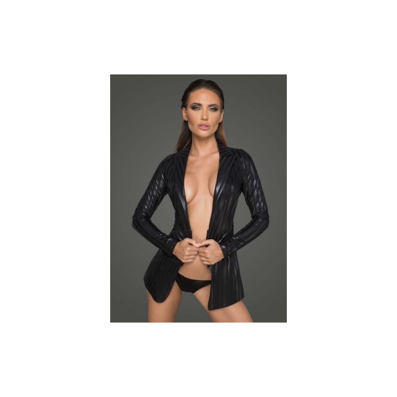 Noir Handmade Powerwetlook Jacket with Narrow Flaps