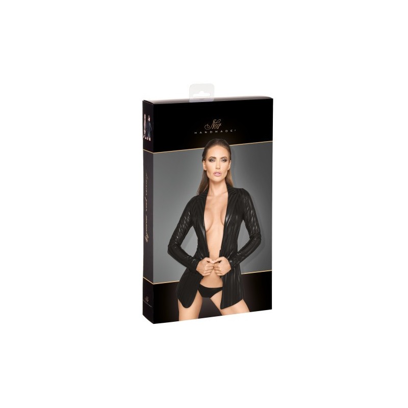 Noir Handmade Powerwetlook Jacket with Narrow Flaps