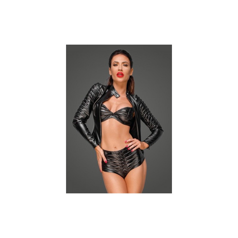 Noir Handmade Powerwetlook Jacket with Pleated Sleeves