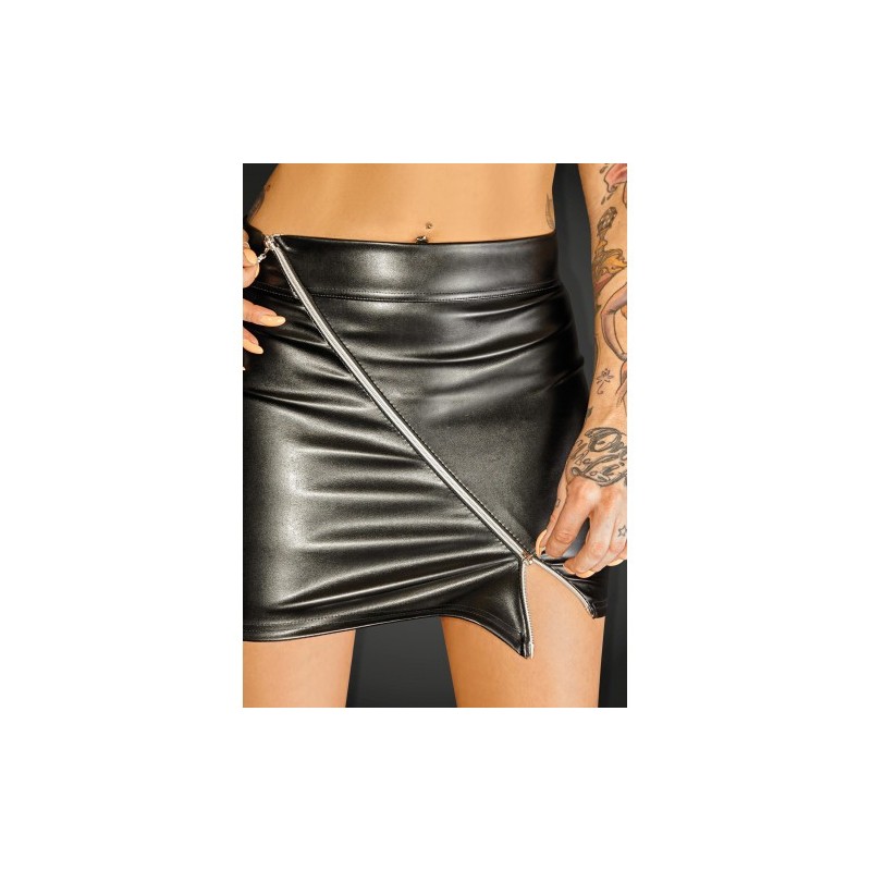 Noir Handmade Eco-Leather Miniskirt with 2 ways Zip