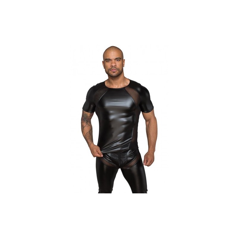 Noir Handmade Powerwetlook T-shirt with Net Inserts