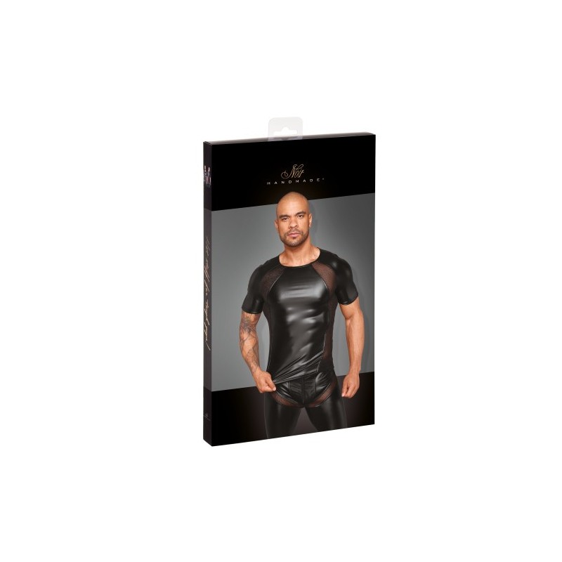 Noir Handmade Powerwetlook T-shirt with Net Inserts