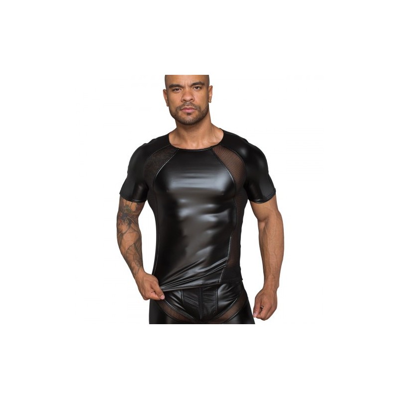 Noir Handmade Powerwetlook T-shirt with Net Inserts