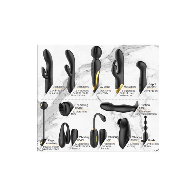 Μαύρο Χρυσό Σετ Πολυτελείας 12 Βοηθημάτων Pretty Love Queens