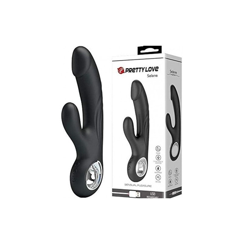 Μαύρος Rabbit επαναφορτιζόμενος δονητής σιλικόνης 19εκ