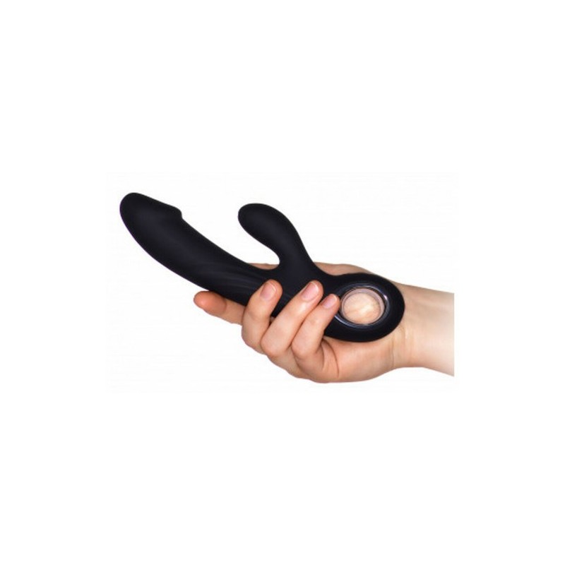 Μαύρος Rabbit επαναφορτιζόμενος δονητής σιλικόνης 19εκ