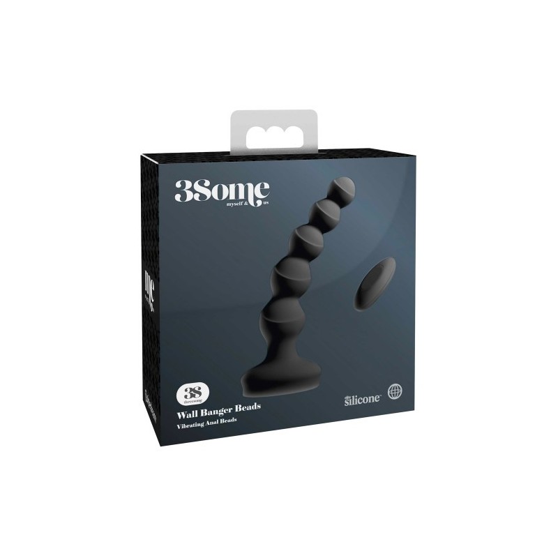 3Some Wall Banger Anal Beads with Remote Control Black