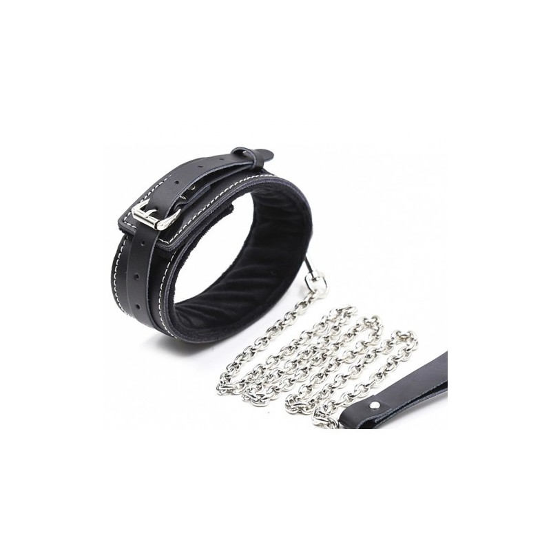 Μαύρο Δερμάτινο Κολλάρο με Μεταλλικό Λουρί Naughty Toys