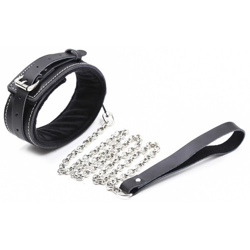 Μαύρο Δερμάτινο Κολλάρο με Μεταλλικό Λουρί Naughty Toys