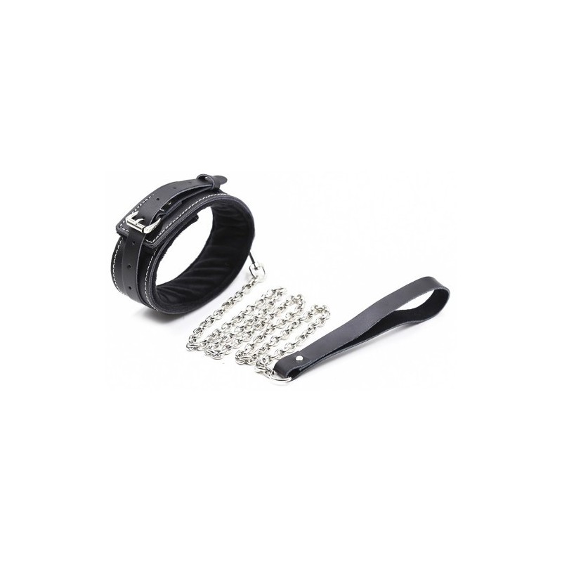 Μαύρο Δερμάτινο Κολλάρο με Μεταλλικό Λουρί Naughty Toys