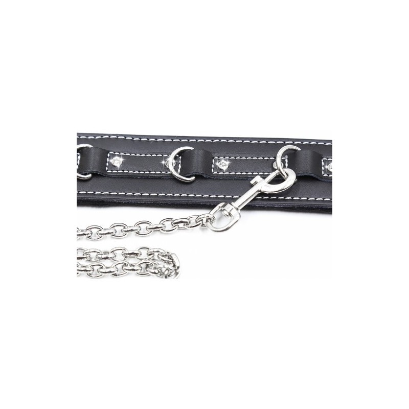 Μαύρο Δερμάτινο Κολλάρο με Μεταλλικό Λουρί Naughty Toys