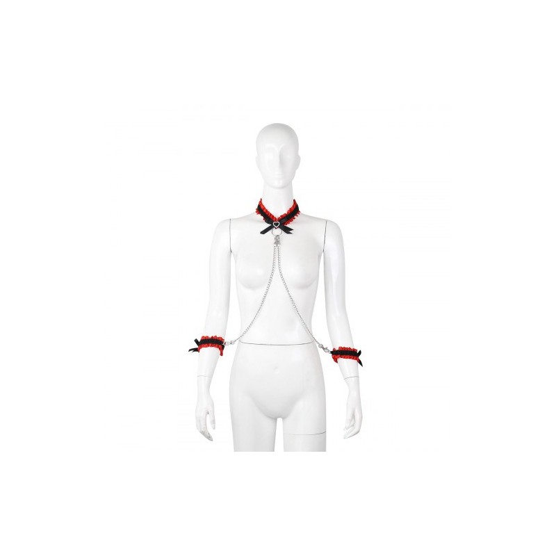 Κόκκινο Κολλάρο με Συνδεδεμένες Χειροπέδες Naughty Toys