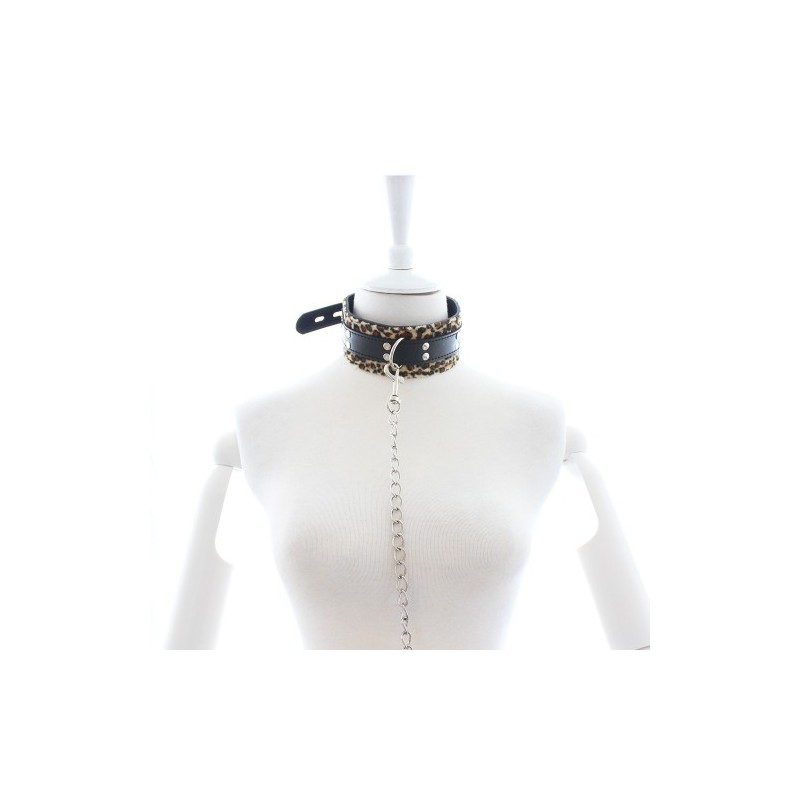 Λεοπαρδαλέ Φετιχιστικό Κολλάρο με λουρί Naughty Toys