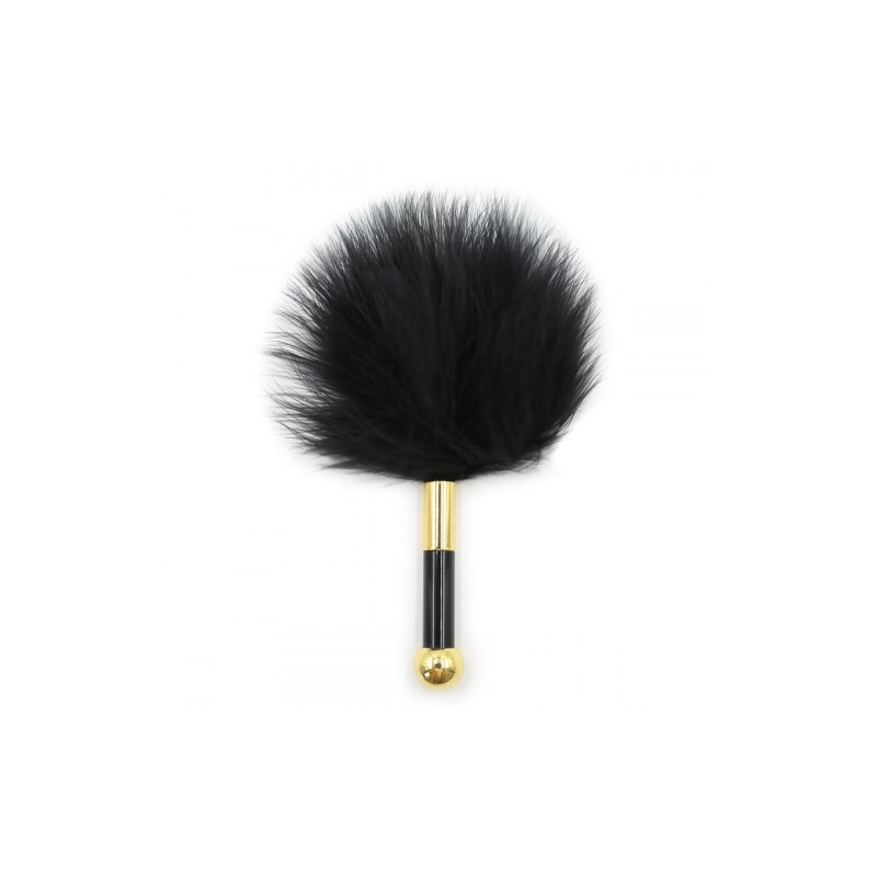 Αισθησιακή Μαύρη πουπουλένια Γαργαλίστρα με ακρυλική χρυσή χειρολαβή 17 εκ