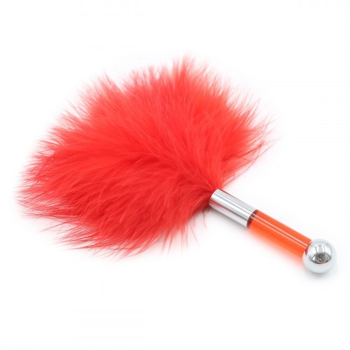 Αισθησιακή Κόκκινη πουπουλένια Γαργαλίστρα με ακρυλική χειρολαβή 17εκ