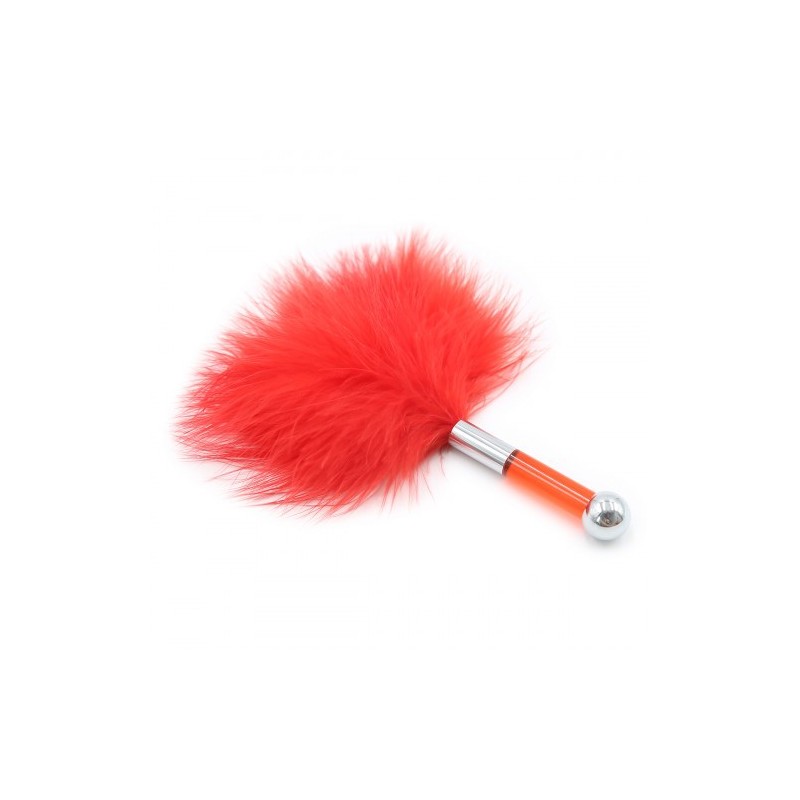 Αισθησιακή Κόκκινη πουπουλένια Γαργαλίστρα με ακρυλική χειρολαβή 17εκ