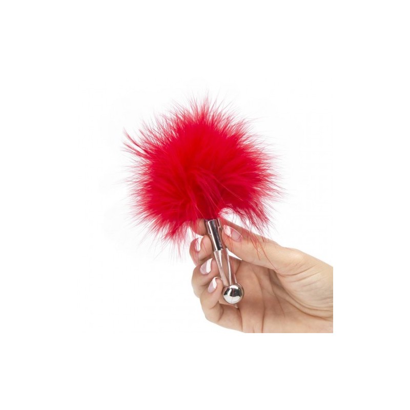 Αισθησιακή Κόκκινη πουπουλένια Γαργαλίστρα με ακρυλική χειρολαβή 17εκ