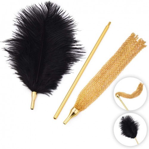 Συνδυασμός φτερωτής γαργαλίστρας και μαστίγιο με μεταλλικά νήματα λουριά