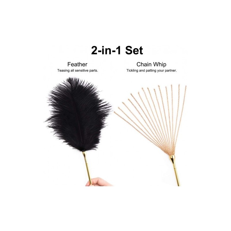 Συνδυασμός φτερωτής γαργαλίστρας και μαστίγιο με μεταλλικά νήματα λουριά