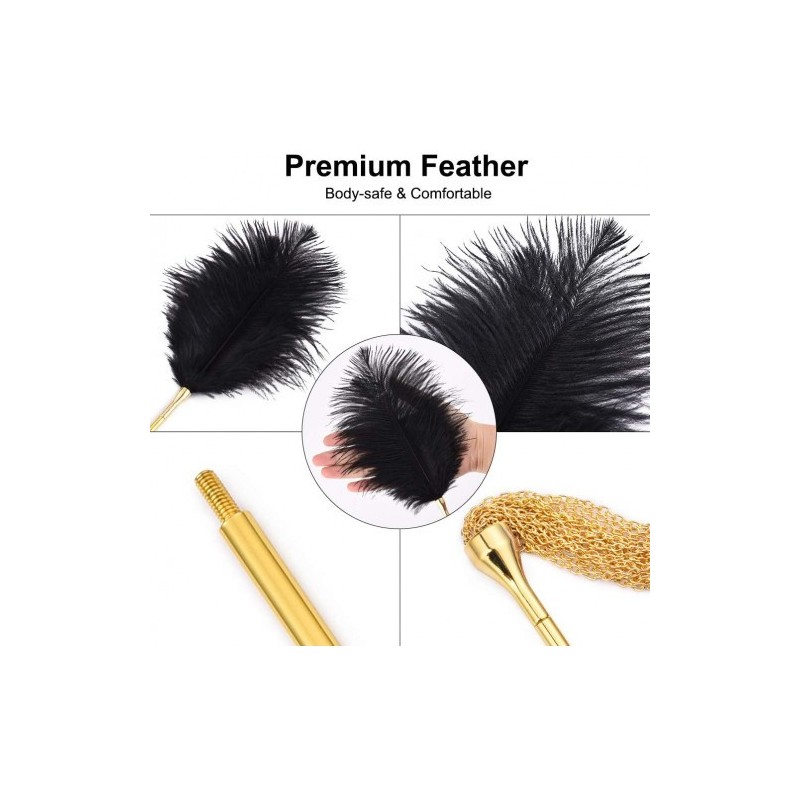 Συνδυασμός φτερωτής γαργαλίστρας και μαστίγιο με μεταλλικά νήματα λουριά