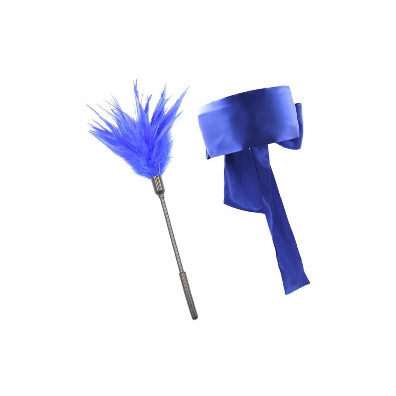 Σετ Μπλε Σατέν Καλύπτρα Ματιών και Γαργαλίστρα με Φτερό