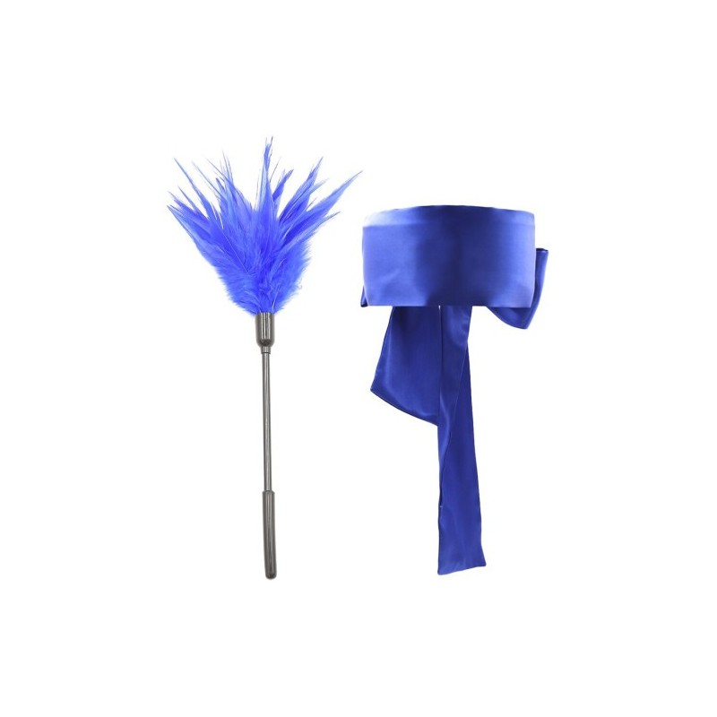 Σετ Μπλε Σατέν Καλύπτρα Ματιών και Γαργαλίστρα με Φτερό