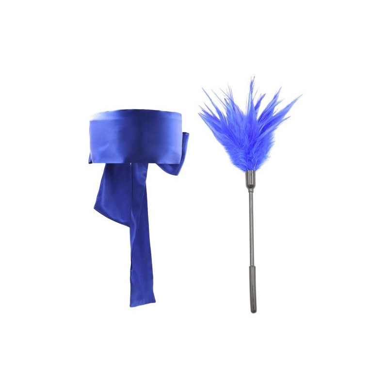 Σετ Μπλε Σατέν Καλύπτρα Ματιών και Γαργαλίστρα με Φτερό