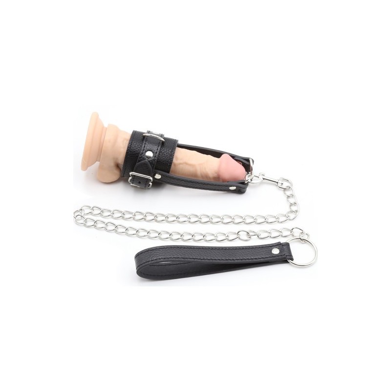 Δερμάτινο Κλουβί Πέους με Αλυσιδένιο Λουρί