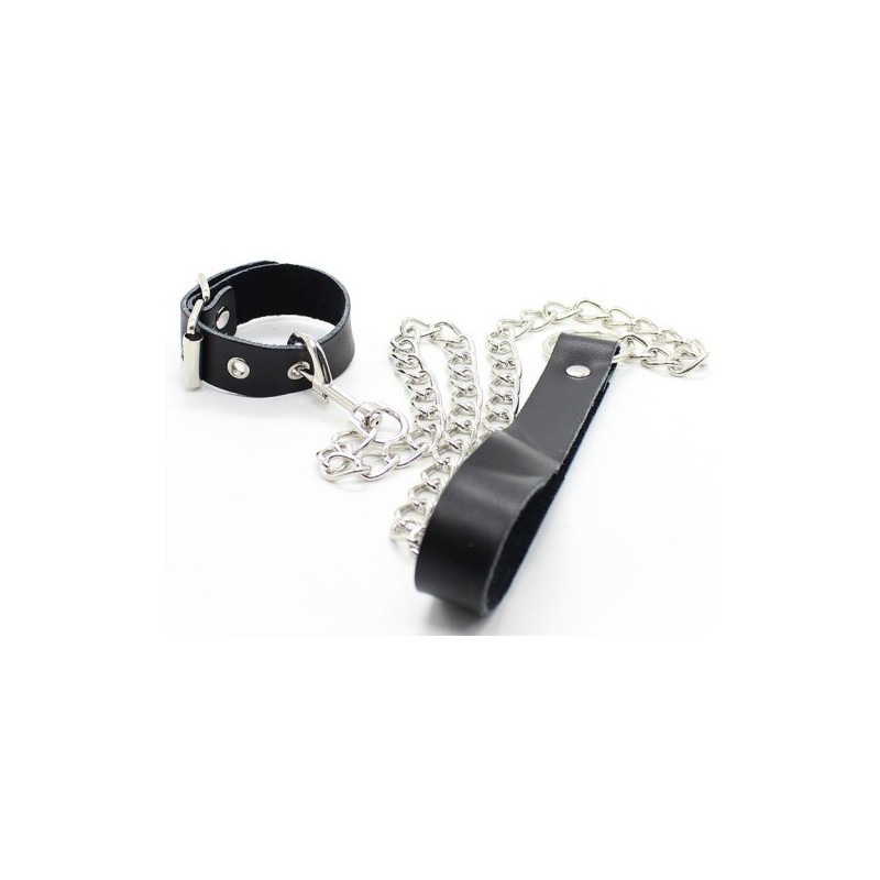 Δαχτυλίδι πέους με αποσπωμενο μεταλλική αλυσίδα λουρί