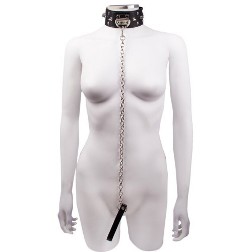 Μαύρο Φετιχιστικό Κολλάρο με Αλυσιδένιο Λουρί