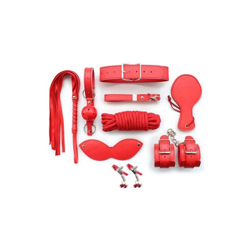 Naughty Toys Κόκκινο δερμάτινο Φετιχιστικό σετ με 8 αξεσουάρ