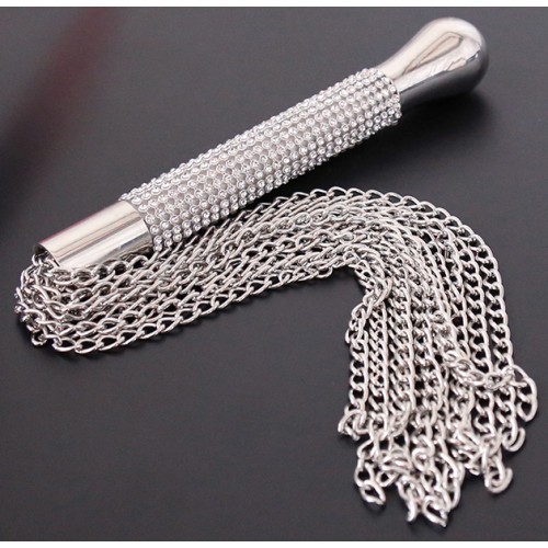 Φετιχιστικό Μεταλλικό Μαστίγιο με Αλυσίδες &amp Διαμάντια 44 cm