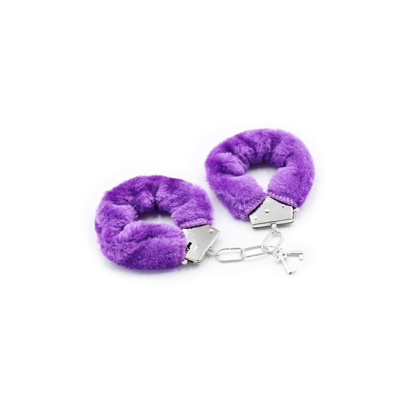 Μεταλλικές χειροπέδες μέ μώβ επένδυση γουνάκι και κλειδαριά